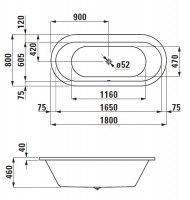 Laufen SOLUTIONS vana 1800x800x460 mm, vestavná, bílá   H2245100000001